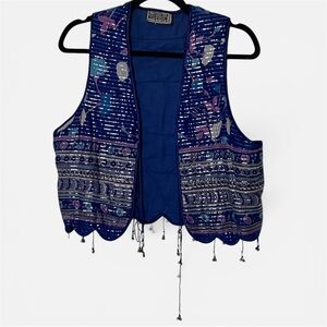 Vintage 70s Blockprint Quilt Vest Gudrun Sjoden Small Medium
